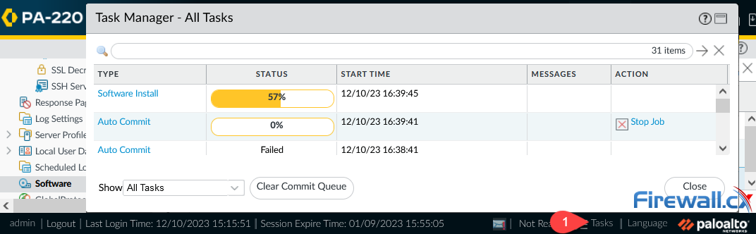 Palo Alto Firewall - PAN-OS installation progress