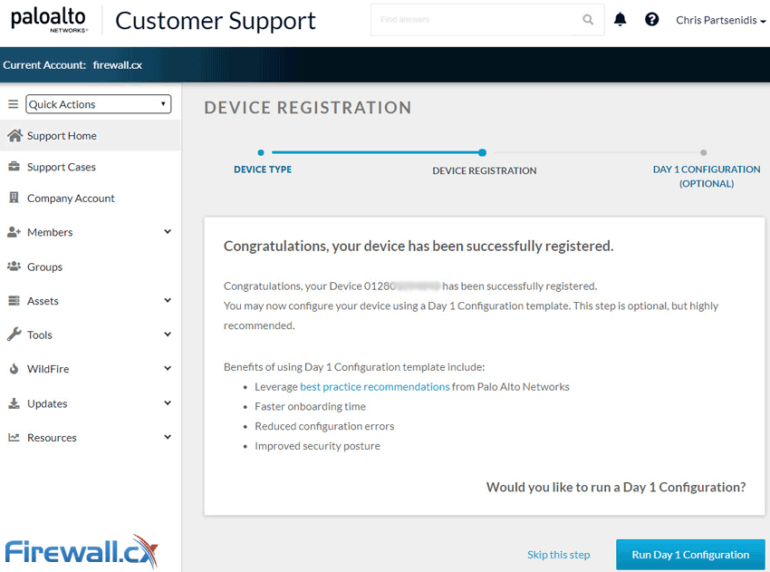 palo alto networks - existing customers firewall device registration successful