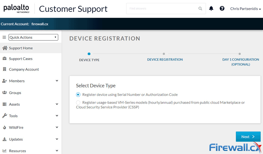 palo alto networks - existing customers firewall device registration