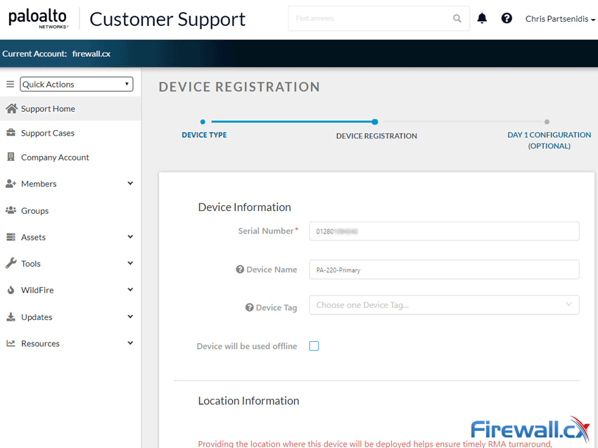 palo alto networks - existing customers firewall registration device information