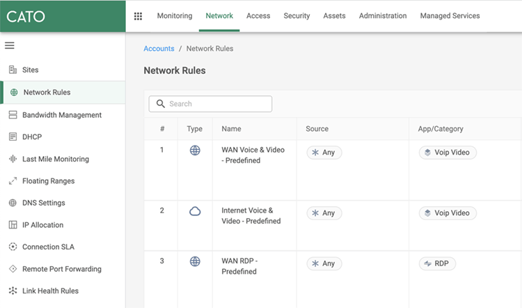 Cato SASE Management Console Network