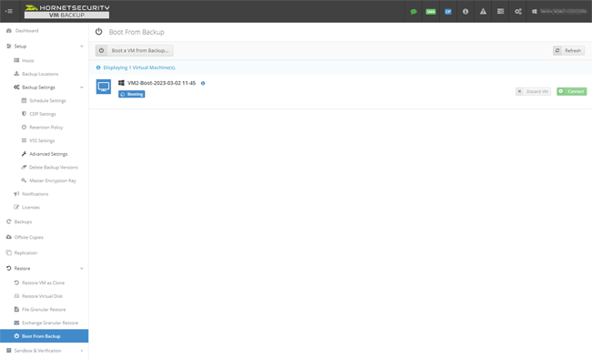 vm backup instant recovery boot from backup