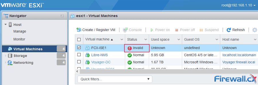 esxi vm machine invalid status