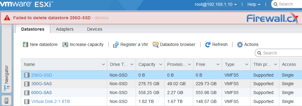 esxi vm unable to delete datastore