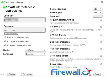 Private Internet Access VPN client Advanced Mode settings