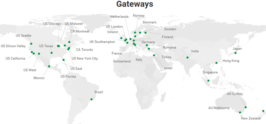PIA’s VPN Gateways provide thousands of servers across the globe