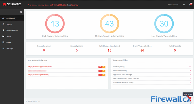 acunetix enterprise main dashboard 