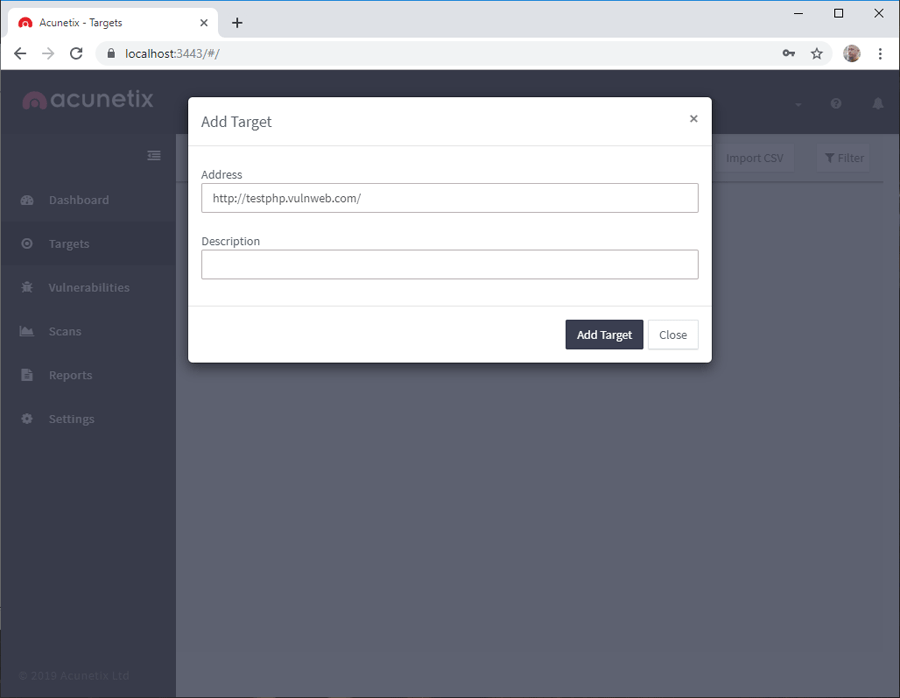 Adding a new target url to scan for sql vulnerabilities