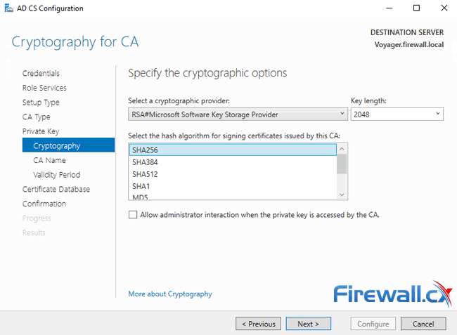 windows ca server configuration ca cryptography