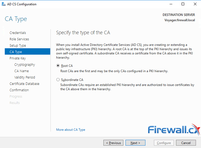 windows ca server configuration ca type