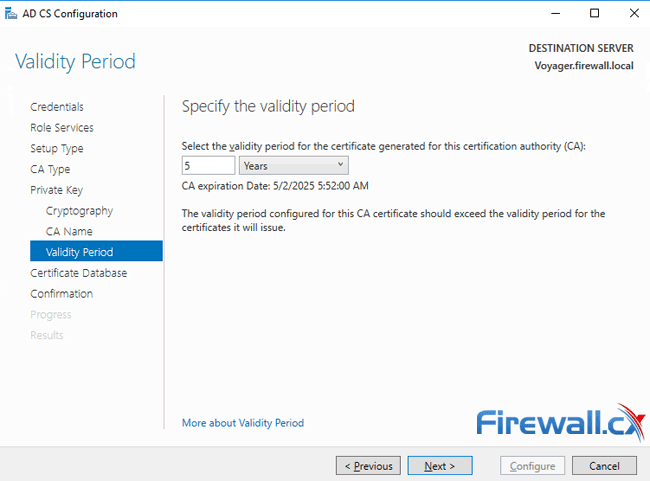 windows ca server configuration certificate validity period