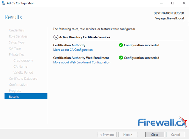 windows ca server configuration complete