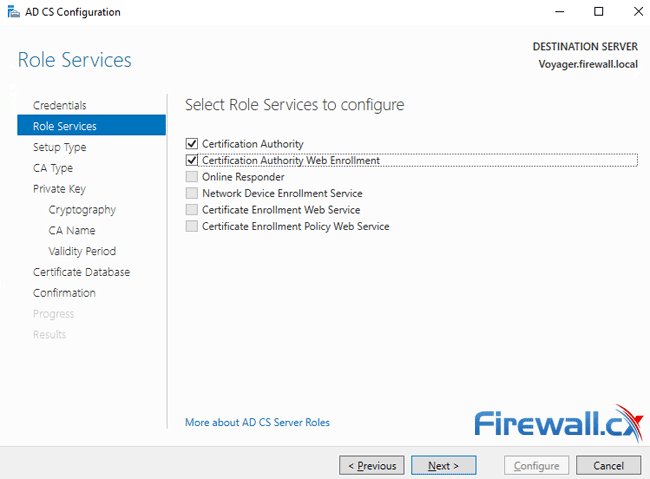 windows ca server configuration role services