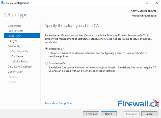 windows ca server configuration setup type