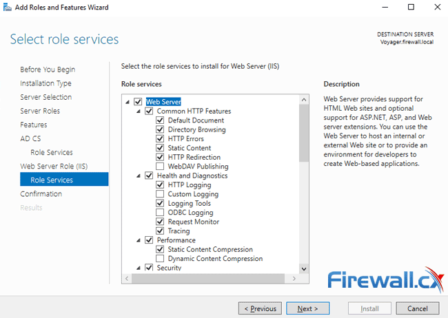 windows ca server installation iis web server features