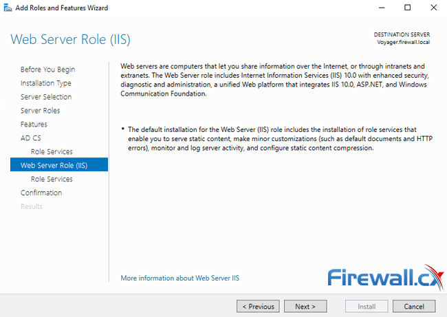 windows ca server installation iis web server role