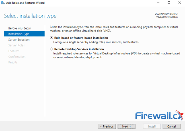 windows ca server installation select destination server