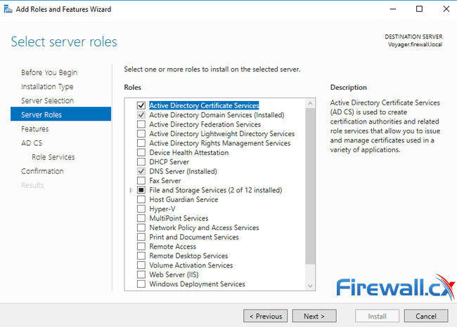 windows ca server installation select server role