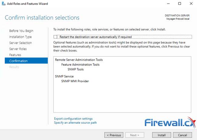 windows server snmp installation confirmation