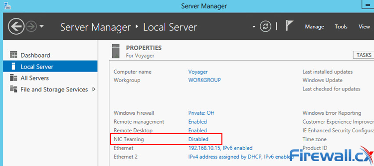Locating NIC Teaming section in Server Manager Windows 2012 Server