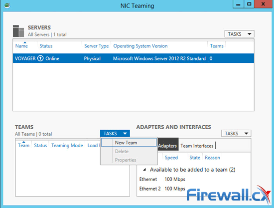 Creating a new NIC Team in Windows Server 2012