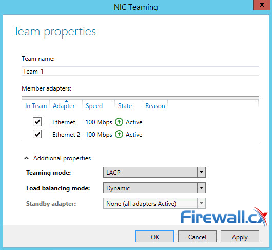 Configuring Teaming Mode, Load Balancing Mode and NIC Team members