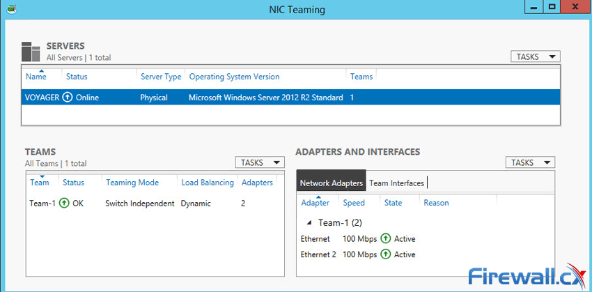 Viewing NIC Teams, their status, speed, Teaming mode, Load balancing mode and more