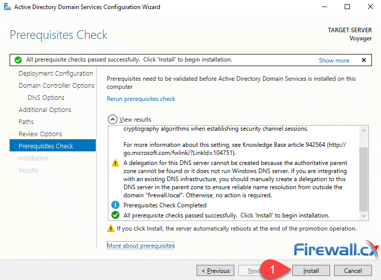 Windows Server 2022 - AD Domain Controller Prerequisites check before installation